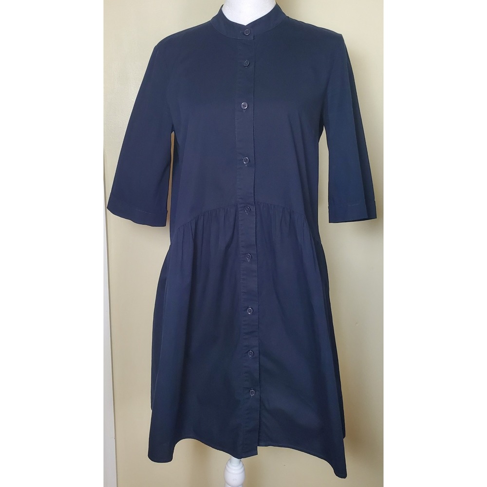 Tuckernuck XS Navy Blue Button Down Short Sleeve Shirt Dress Academia Minimalist